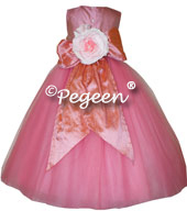 Gumdrop pink and coral rose tulle flower girl dresses
