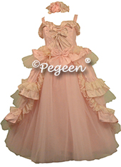 Pink and Bisque Ruffled Layers and Glitter Tulle Nutcracker Dress or Flower Girl Dress Style 405 by Pegeen Couture
