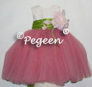 Pink and green silk with pink tulle flower girl dresses