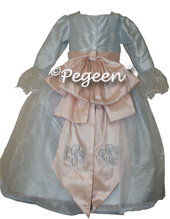 Steele Blue and Blush Pink Marie Antoinette Style dress from the Pegeen Regal Collection - style 694