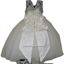 Silver gray and ivory and aloncon lace tulle silk flower girl dresses