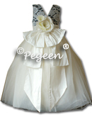BLACK AND IVORY SILK WITH ALONCON LACE AND PEARLS AND BEADS IN IVORY SILK TULLE FLOWER GIRL DRESSES