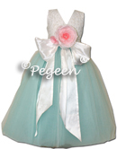 TIFFANY BLUE AND ALONCON LACE SILK FLOWER GIRL DRESSES