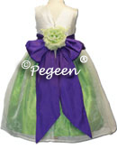 green and purple silk flower girl dresses