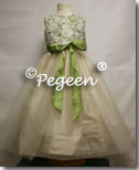 Vine green and bisque and tulle flower girl dresses