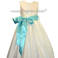 Pegeen's Basic Add A Sash Flower Girl Dress in New Ivory and Tiffany Blue
