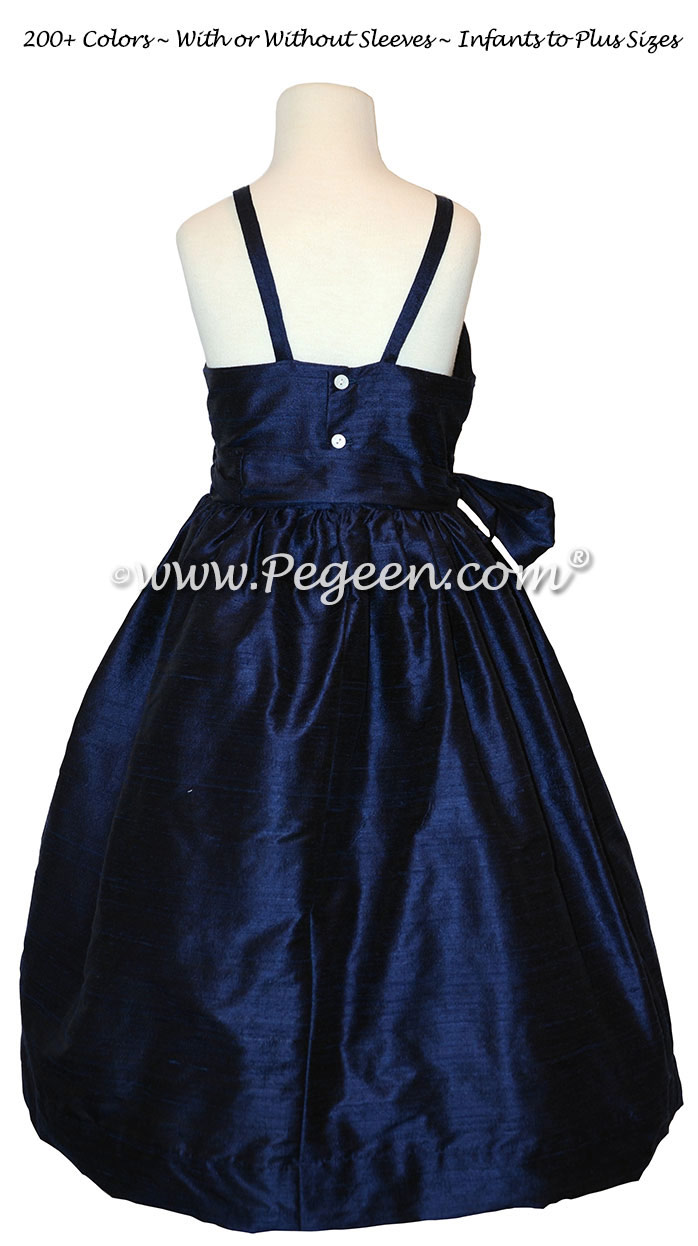 Navy Blue Spaghetti strap jr bridesmaids dress Style 308