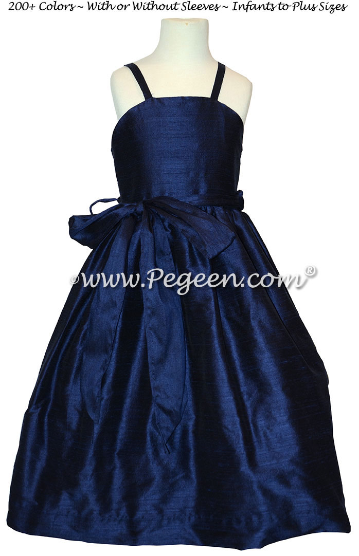 Navy Blue Spaghetti strap jr bridesmaids dress Style 308