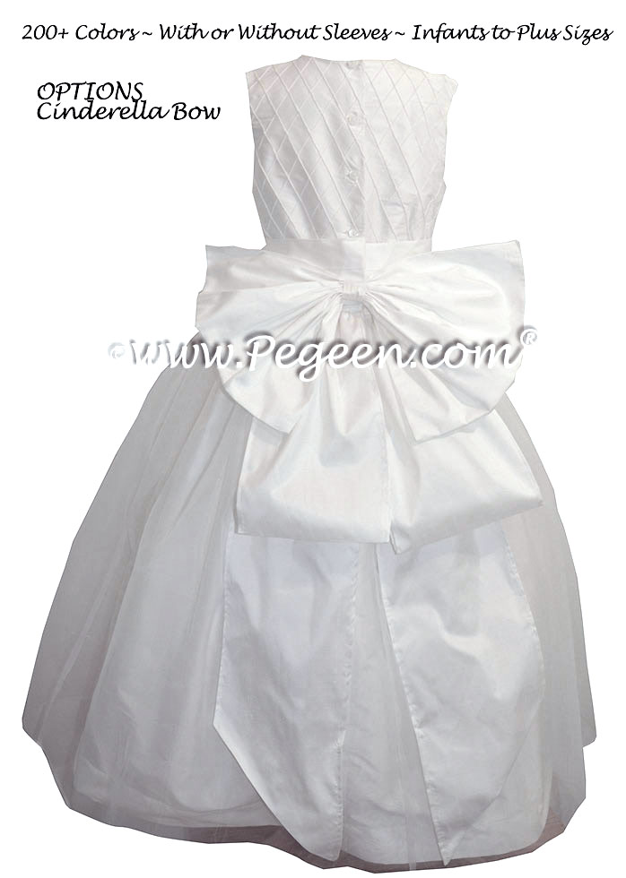 Antique White with Trellis Pintucks with Tulle flower girl dresses Style 307