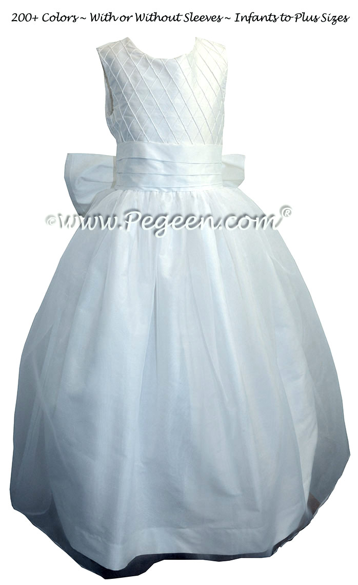Antique White with Trellis Pintucks with Tulle flower girl dresses Style 307