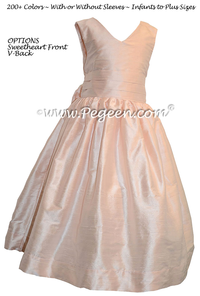 Ballet Pink silk with a v-front and back Flower Girl Dresses Style 318