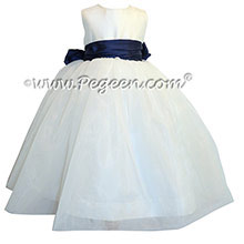 Flower Girl Dresses in Navy Blue and Antique White Silk Style 326 by Pegeen