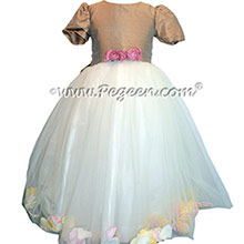 New Ivory Silk and Tuscan FLOWER GIRL DRESSES with TULLE - style 331 by pegeen