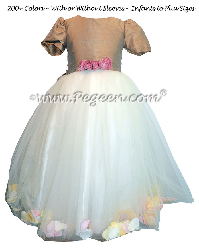 Tuscan Flower Girl Dresses with Petals, Silk and Tulle