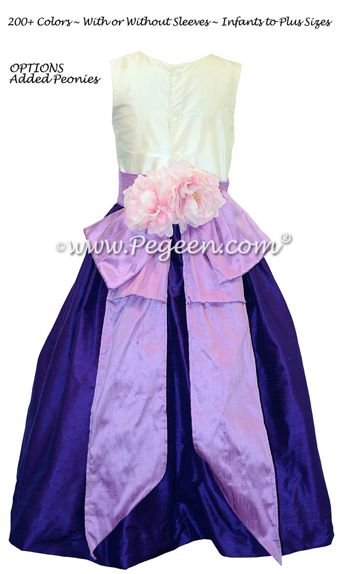 Flower Girl Dress in Royal Purple and Amethyst with Peonies | Pegeen