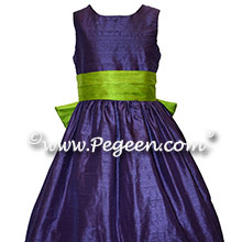 Grass Green and Purple Grape Flower Girl Dresses in Silk Style 398