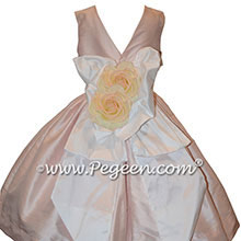 Solid Peony Pink Silk Tea Length Flower Girl Dresses with V-Back