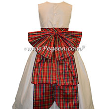New Ivory Silk and Christmas Plaid Flower Girl Dresses by PEGEEN