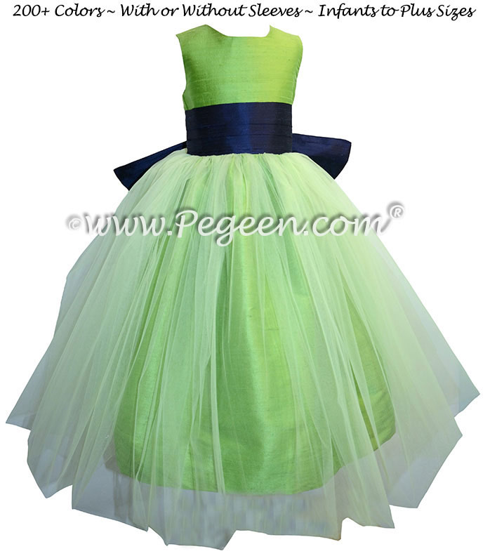 Flower Girl Dresses in Navy Blue and Apple Green Style 356
