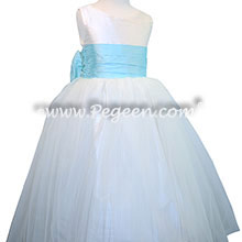 Bahama Breeze and White silk flower girl dresses with silk bow