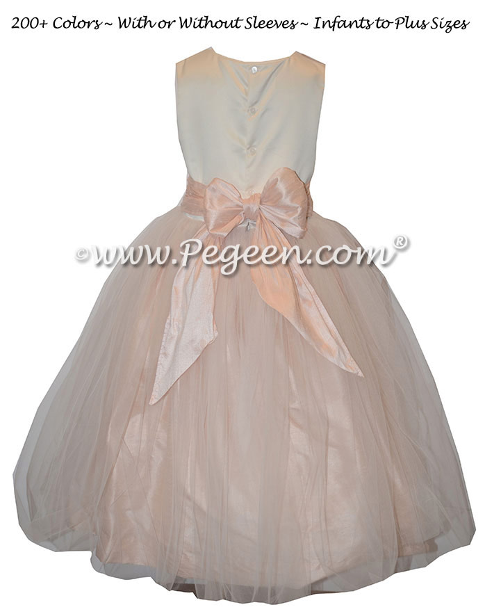 Ivory and blush pink organza and silk flower girl dresses