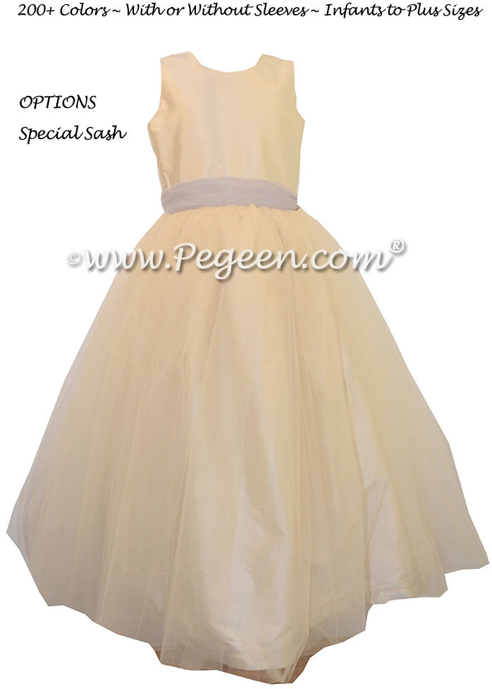 Buttercreme and Gray Tulle Custom Flower Girl Dresses