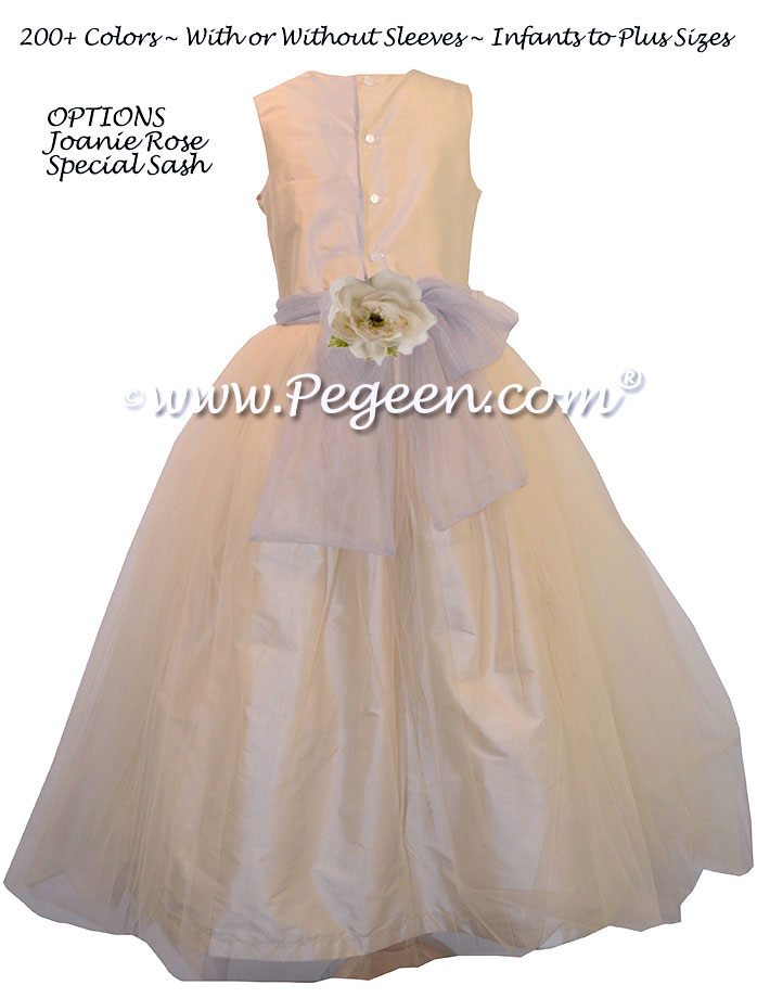 Buttercreme and Gray Tulle Custom Flower Girl Dresses
