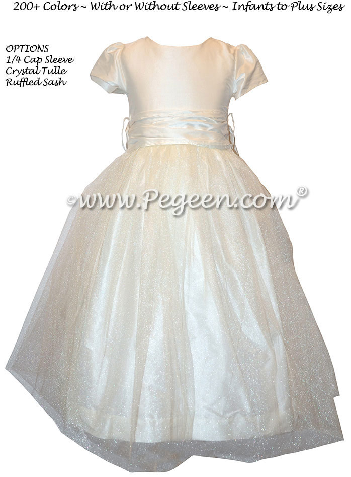 Antique White First Communion Dress with 1/4 Cap Sleeves Style 356