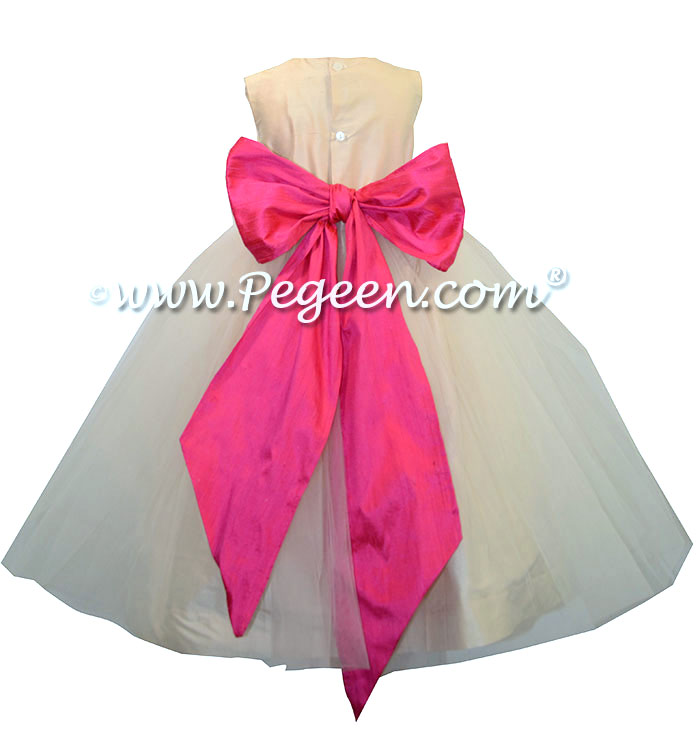 Bisque and Luscious Pink  Flower Girl Dresses