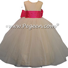 Bisque and Luscious Pink Silk Custom Flower Girl Dresses Style 356