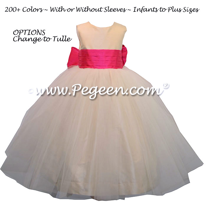 Bisque and Luscious Pink  Flower Girl Dresses