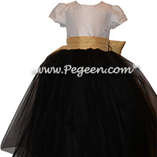 Black, Spun Gold & Antique White Flower Girl Dress Style 356