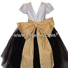 Black, Spun Gold & Antique White Flower Girl Dress Style 356