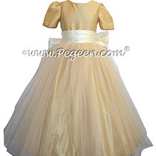 Flower Girl Dresses in Antique White and Pure Gold Style 356 by Pegeen