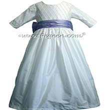 ANTIQUE WHITE AND LILAC CUSTOM FLOWER GIRL DRESSES with pin tuck silk bodice
