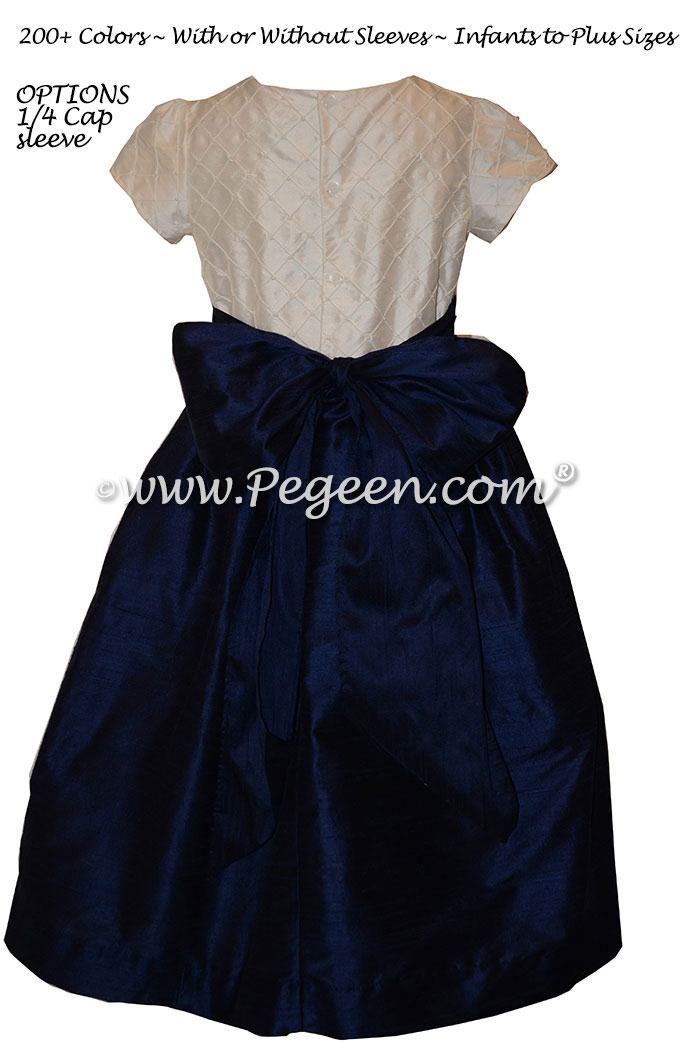 Navy and Ivory Pin Tuck Bodice custom flower girl dresses