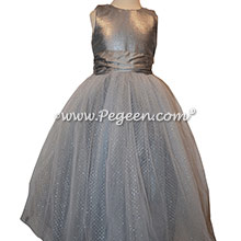 Silver sequin and silk flower girl dress in gray