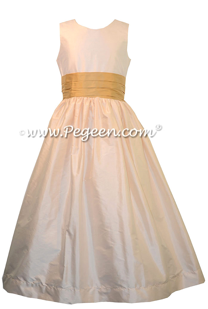 Spun Gold and Champagne Pink Silk junior bridesmaid dress