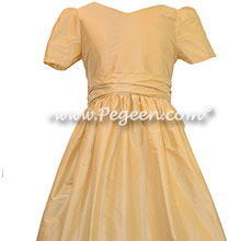 Pure gold custom silk flower girl dresses - Pegeen Classic 388 with Sweetheart Neckline