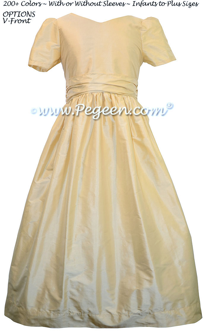 Silk Flower Girl Dresses in Buttercreme -  Classic Style 388