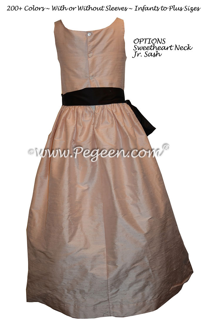 Ballet Pink, Peach and Black Jr. Bridesmaids dresses Style 388