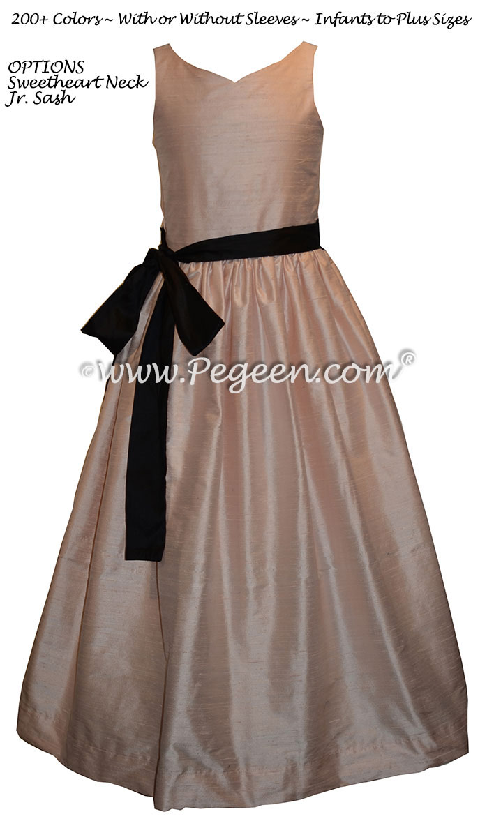 Ballet Pink, Peach and Black Jr. Bridesmaids dresses Style 388