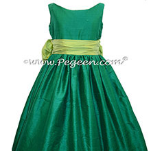 SPRITE GREEN AND Emerald Green SILK FLOWER GIRL DRESS
