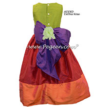 Mango and Lipstick Pink and Royal Purple silk flower girl dresses Style 345 by Pegeen