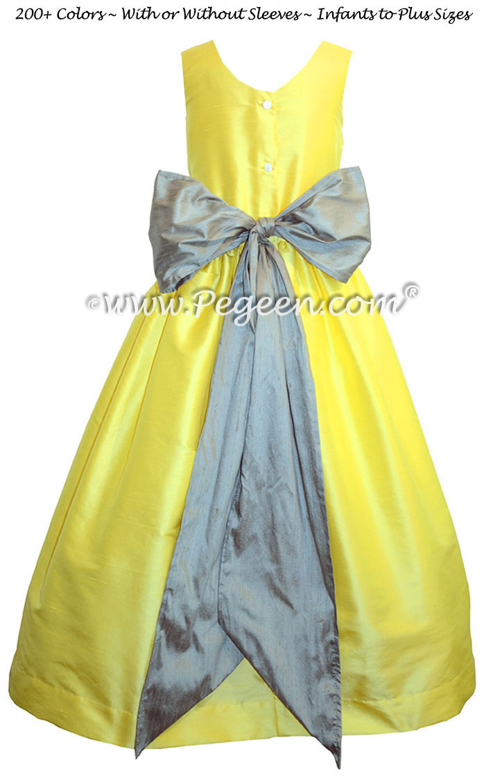 Flower Girl Dress in Lemonade and Morning Gray - Pegeen Style 388