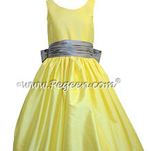 Flower Girl Dress in Lemonade and Morning Gray - Pegeen Style 388