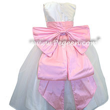 Antique White and Bubblegum Pink Silk Flower Girl Dresses