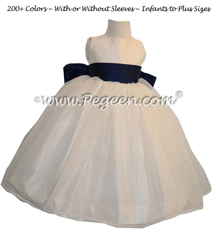 Flower Girl Dresses in Navy Blue and New Ivory Style 394