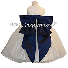 Flower Girl Dresses in Navy Blue and New Ivory Silk and Organza Style 394 by Pegeen