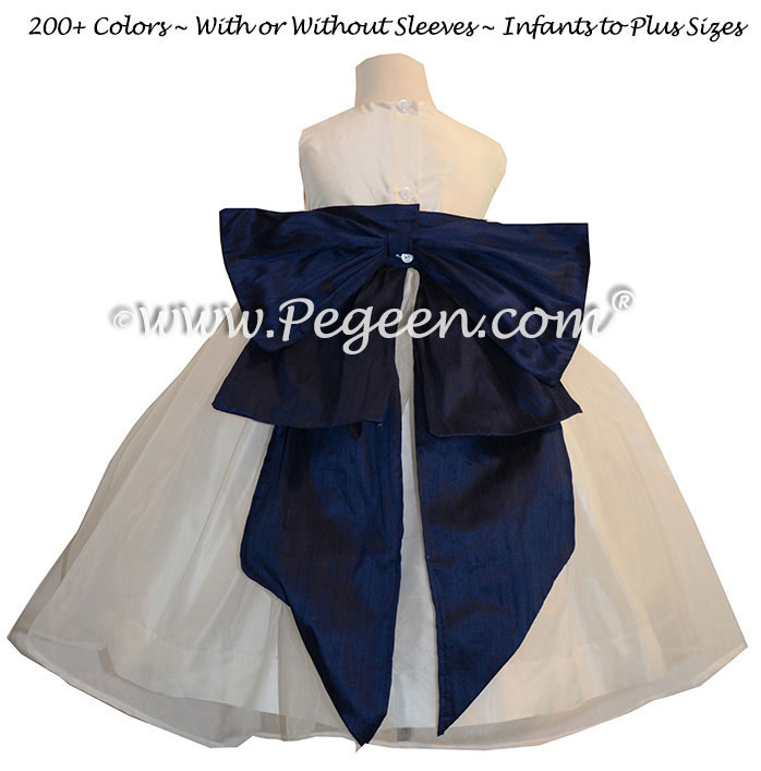 Flower Girl Dresses in Navy Blue and New Ivory Style 394